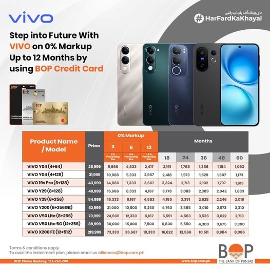 Step Into the Future with Vivo Mobile on 0% Markup Installments Through Bank of Punjab