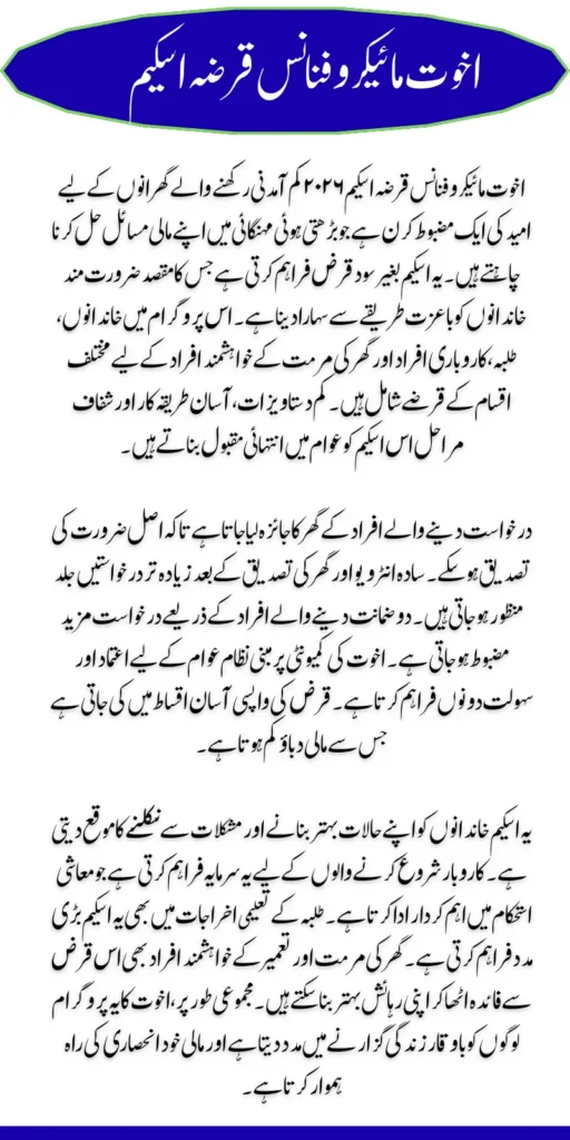 Akhuwat Microfinance Loan Scheme 2026 Check Complete Free Loan Details